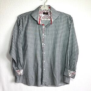 Steven Land Dress Shirt Mens 18-34/35 Gray Diamond Paisley Long Sleeve Flip Cuff